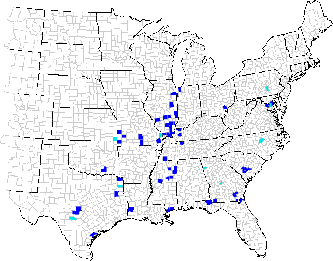 Range map of the cicadellid Flexamia pyrops