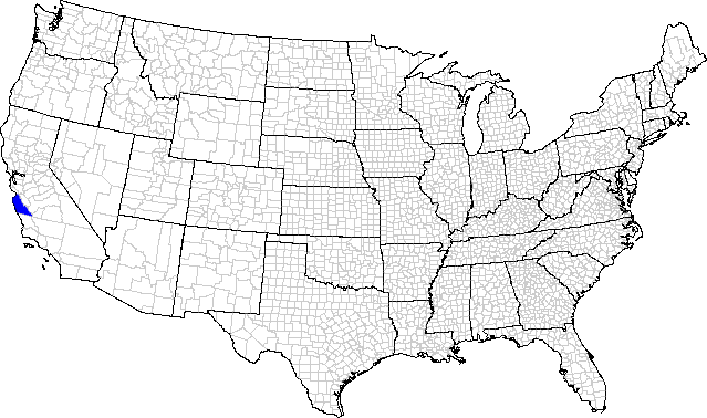 Geographic distribution by county for the leafhopper Athysanella (Amphipyga) modesta