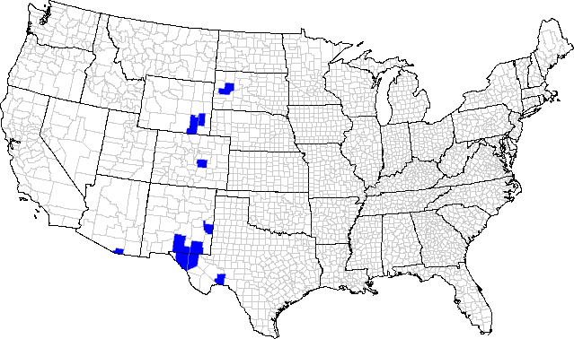 Geographic distribution by county for the leafhopper Athysanella (Amphipyga) obesa