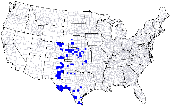 Geographic distribution by county for the leafhopper Athysanella (Gladionura) emarginata