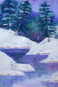 Peaceful Snowy Creek - 22x28